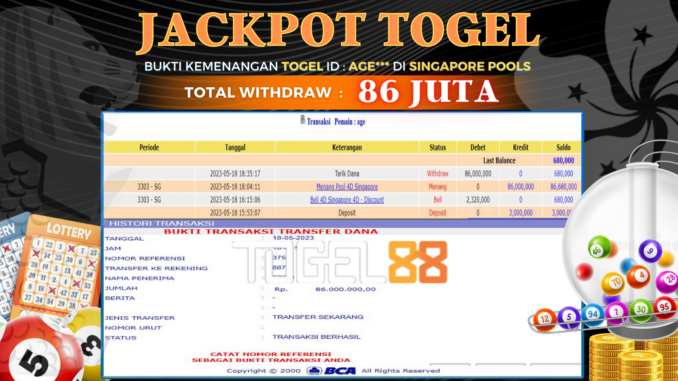 Bukti jackpot Togel88 #190