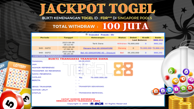 Bukti jackpot Togel88 #368